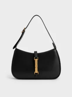 Túi đeo vai nữ hình thang Cesia Metallic Accent - Đen
