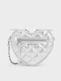 Túi đeo chéo hình trái tim Philomena Metallic Quilted Heart - Bạc