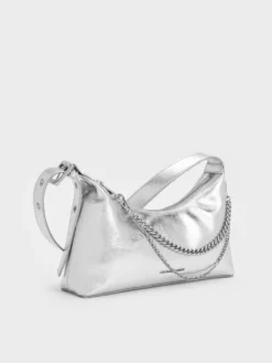 Alternative view of Túi hobo hình thang Atwood Crinkle-Effect Chain-Embellished - Bạc