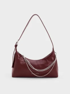 Túi hobo hình thang Atwood Crinkle-Effect Chain-Embellished - Đỏ burgundy