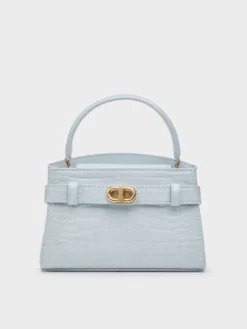 Túi xách hình thang Aubrielle Croc-Effect - Sea Salt Blue