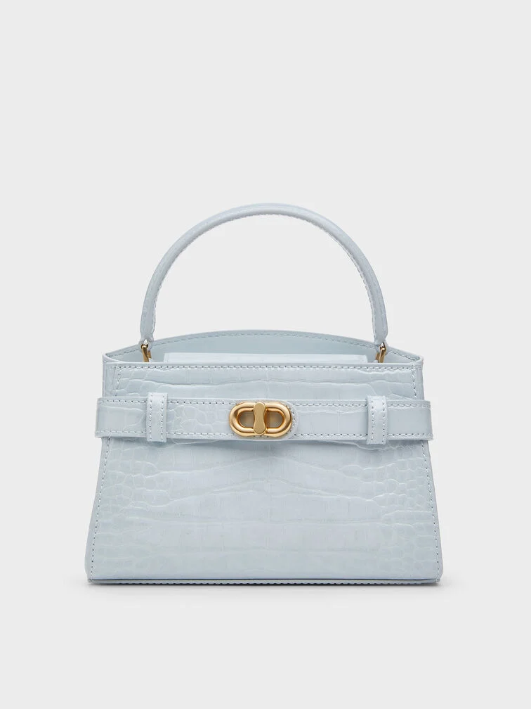 Túi xách hình thang Aubrielle Croc-Effect - Sea Salt Blue
