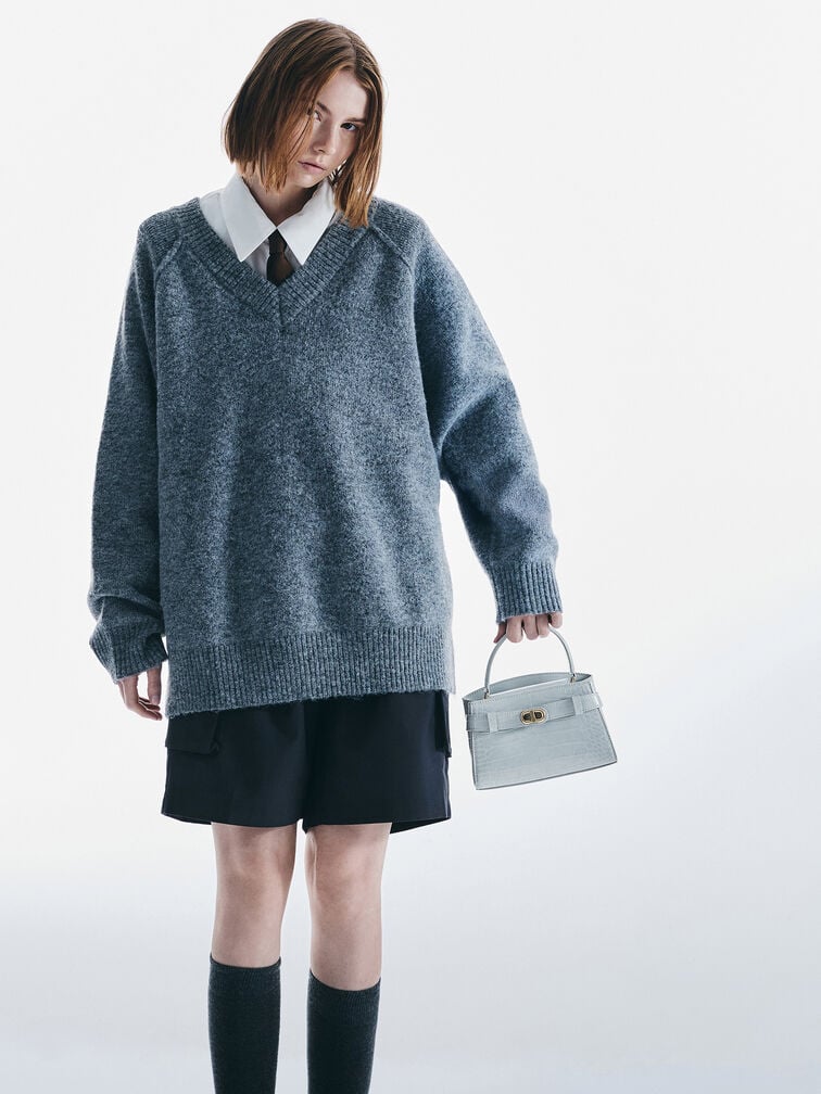 Túi xách hình thang Aubrielle Croc-Effect - Sea Salt Blue - Ảnh 8