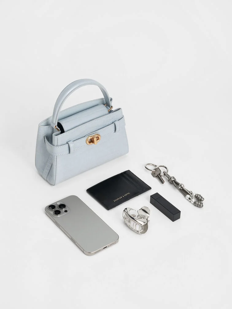 Túi xách hình thang Aubrielle Croc-Effect - Sea Salt Blue - Ảnh 4