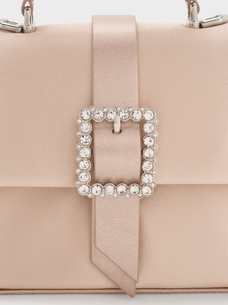 Túi xách hình thang Satin Crystal-Buckle - Sunset Nude - Ảnh 4