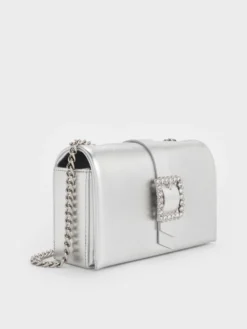 Alternative view of Túi xách Metallic Crystal-Buckle Belted - Bạc