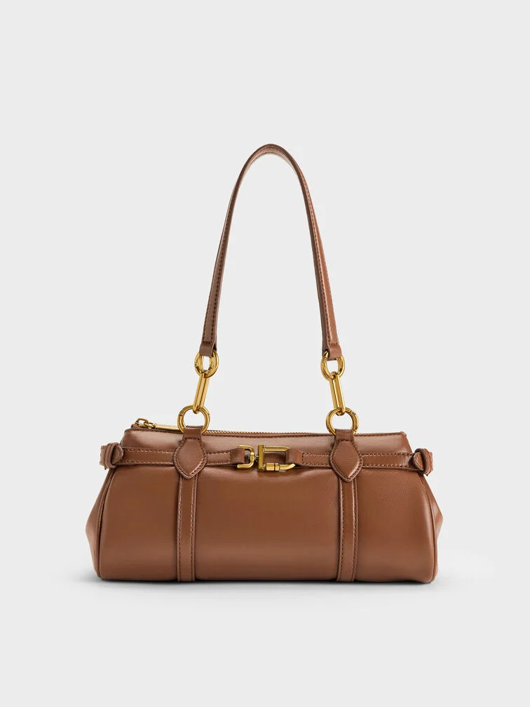 Túi đeo vai dáng dài Gwynne Metallic-Accent - Chocolate