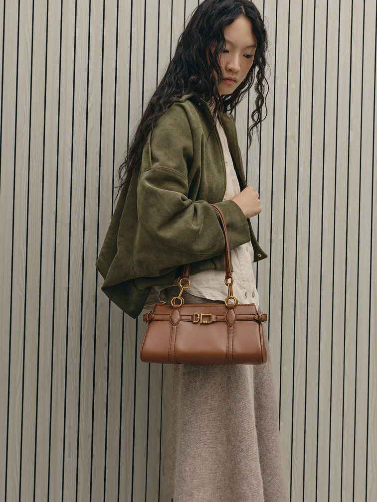 Túi đeo vai dáng dài Gwynne Metallic-Accent - Chocolate - Ảnh 7